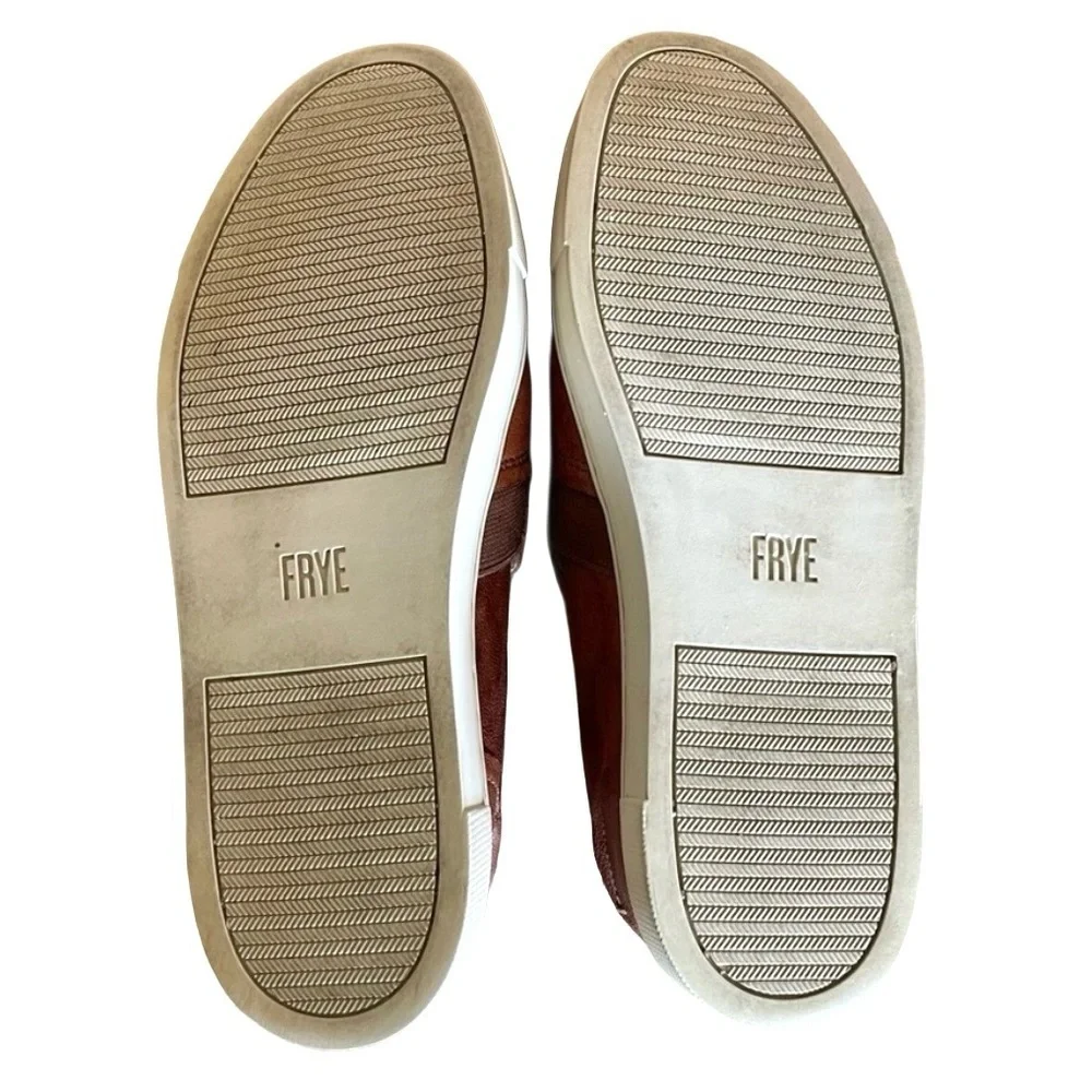 Frye Ivy Leather Slip On Sneakers 6.5 Cognac Brown Minimalist